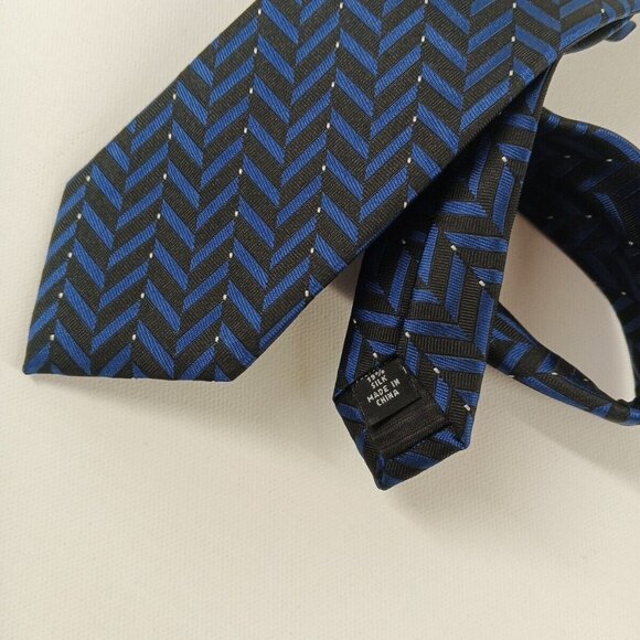 NWT $55 Alfani Devon Men's Formal Necktie Silk Blend Jacquard Blue Black One Sz - Picture 10 of 10